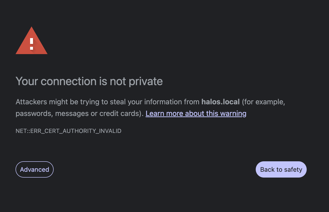 Chrome certificate warning